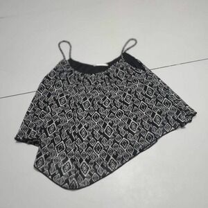 Timing Womens Camisole Crop Top Black White Diamond Spaghetti Strap Lined M